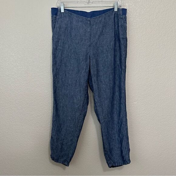 J. Jill 100% Linen Blue Chambray Pull On Ankle Pants - Picture 2 of 12